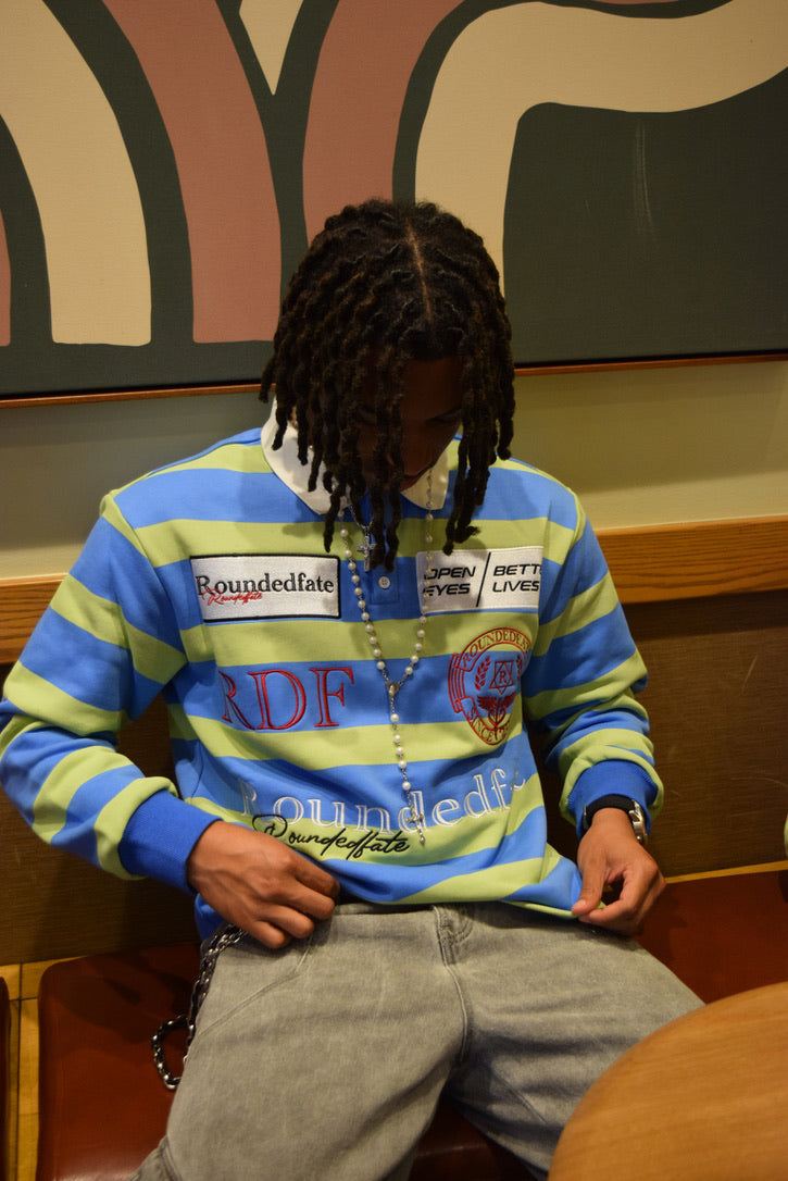 blue+yellow long sleeve rugby polo