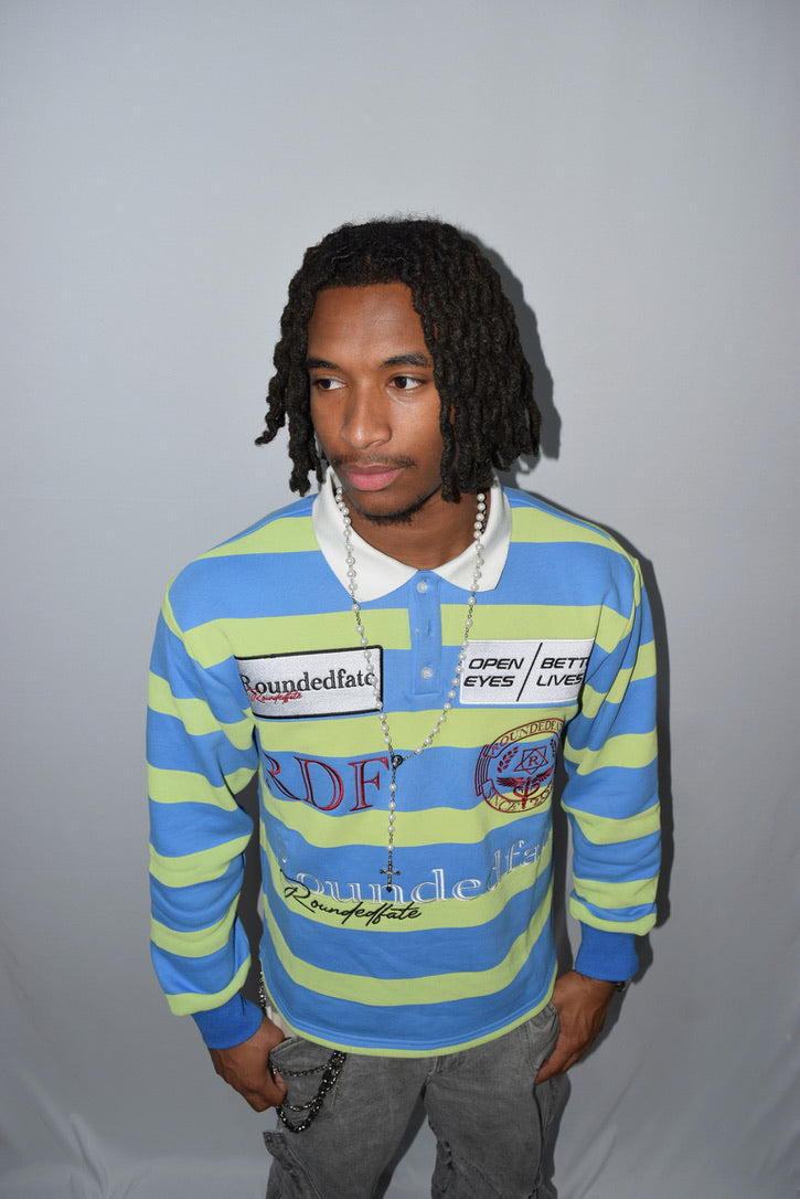 blue+yellow long sleeve rugby polo