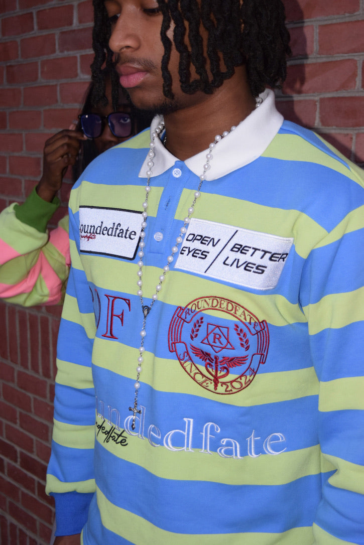 blue+yellow long sleeve rugby polo